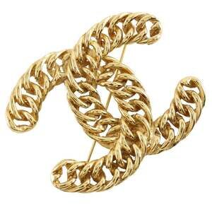 CHANEL Gold Logo Brooch